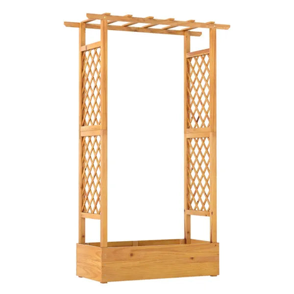 70-Inch Tall Pine Wood Garden Bed with Trellis & Flat Roof for Climbing Plants