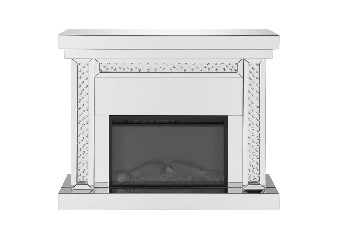 Nysa Silver Mirrored Electric Fireplace with Faux Crystals
