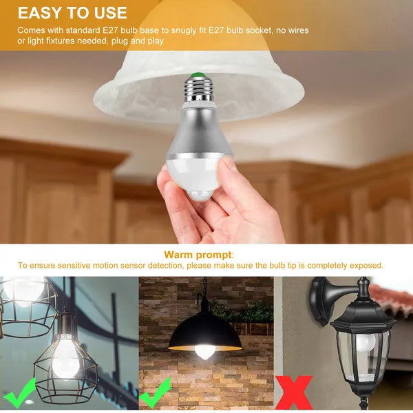 E27 Motion Sensor LED Light Bulb 9W 1000LM Dusk to Dawn Indoor Outdoor