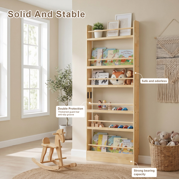 6-Tier Wooden Bookshelf - Slim Behind Door Storage for Kids