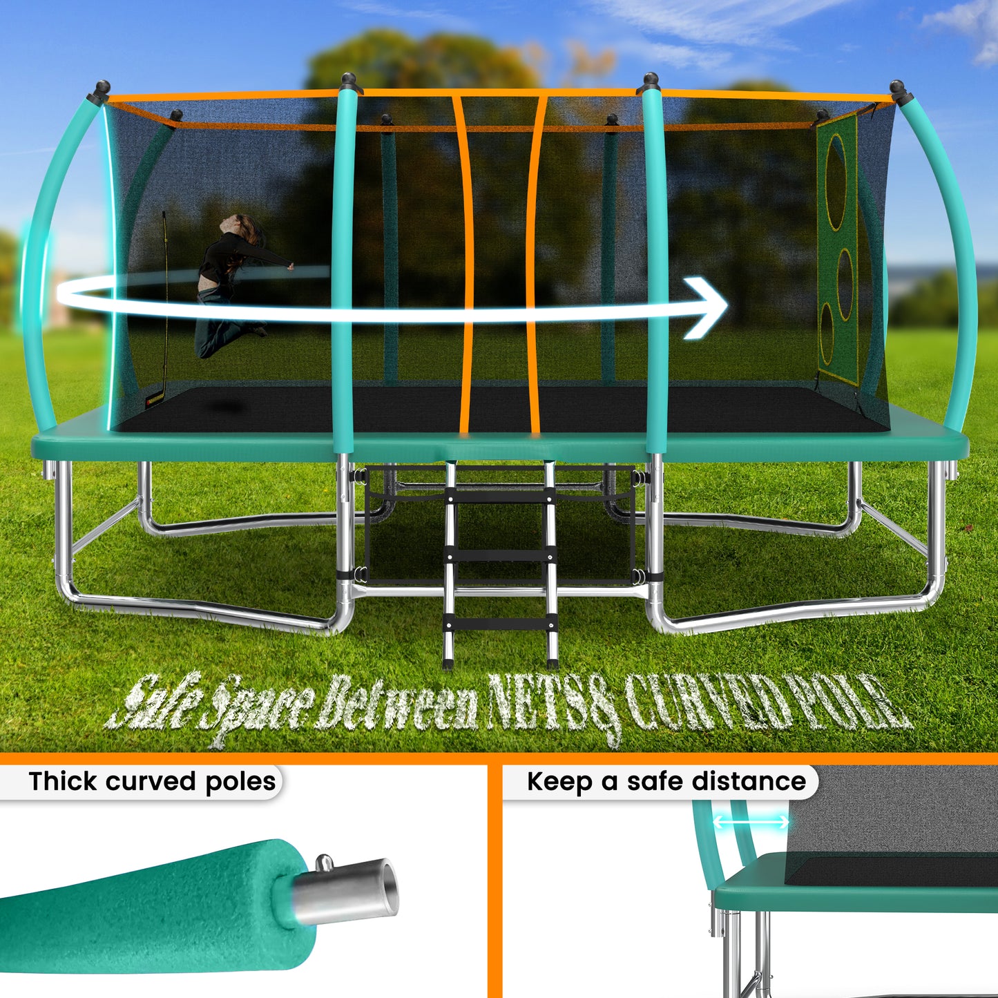 8x14FT Outdoor Trampoline for Kids & Adults - Green