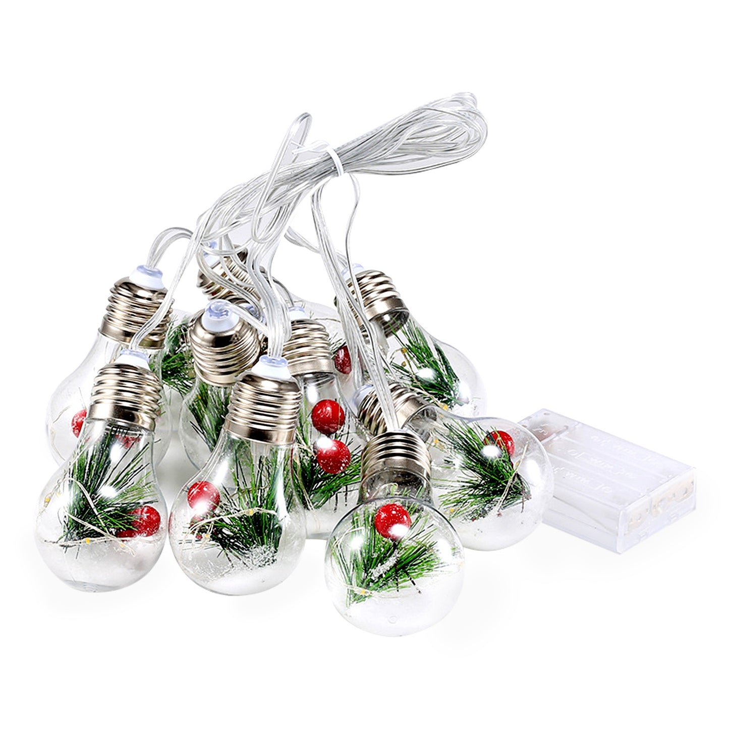 Warm White Christmas Snow Globe String Lights - 10 LED Bulbs, 13.78FT
