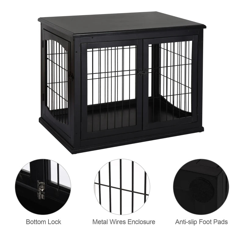 Small Dog Cage End Table with Lockable Doors - Indoor Pet House & Kennel