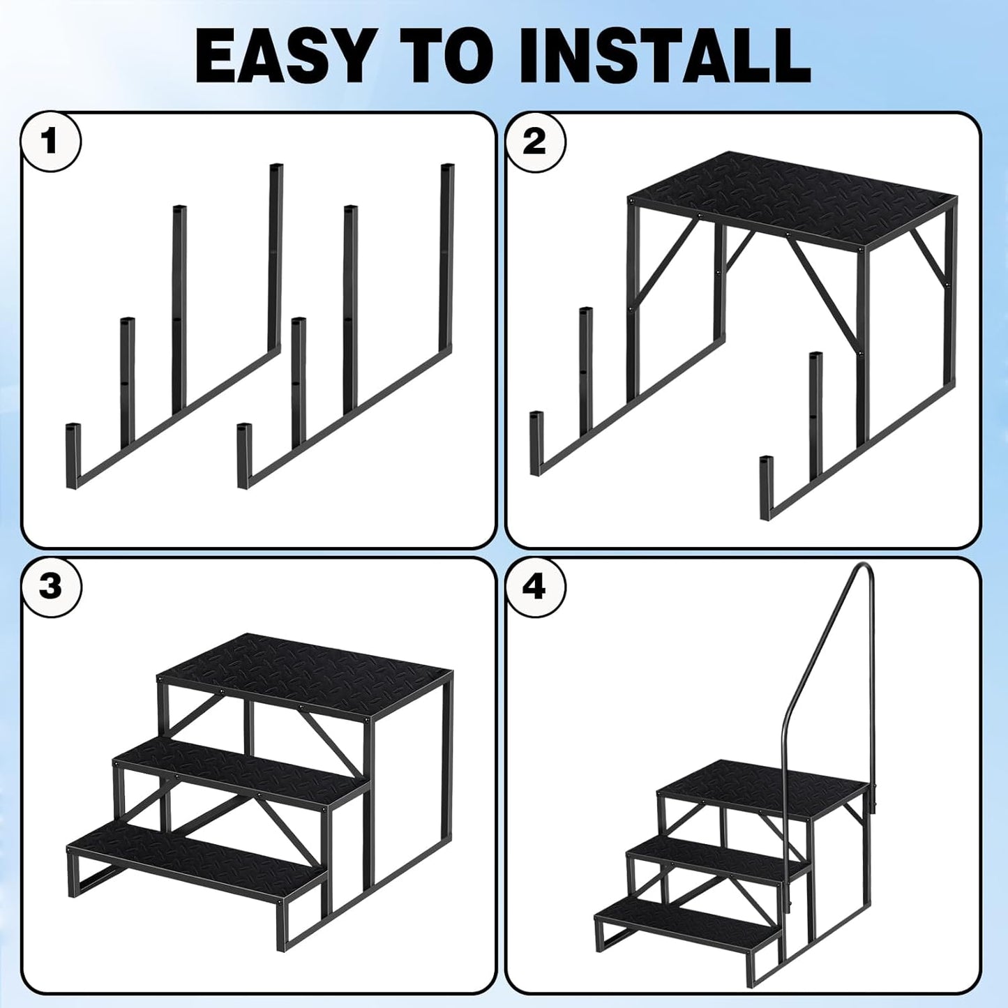 Heavy-Duty Swimming Pool Steps with Handrails - Black