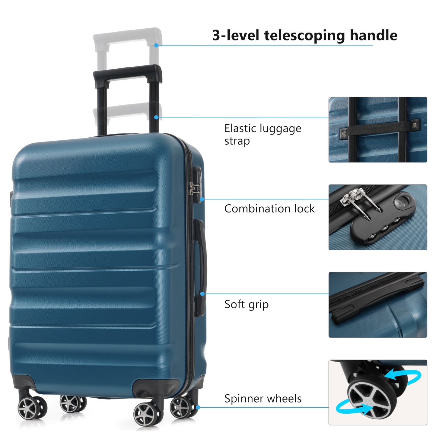 6-Piece Lightweight ABS Hardshell Luggage Set - Inky Blue