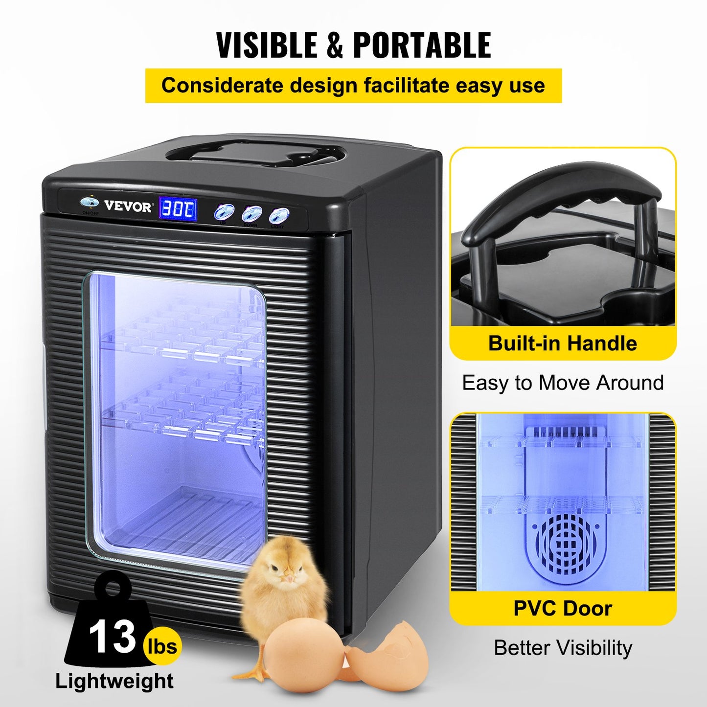 Black Reptile Incubator 25L Digital Pet Egg Incubator with Temperature Control