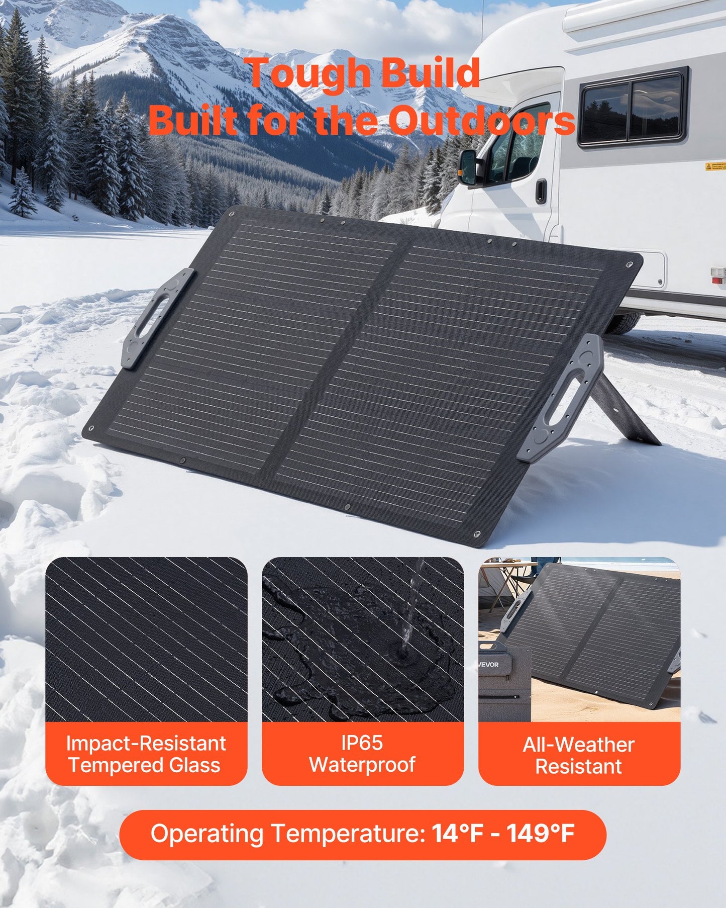100W Foldable Solar Panel Charger with USB-C & MC4 Output for Camping & Power Stations - Black