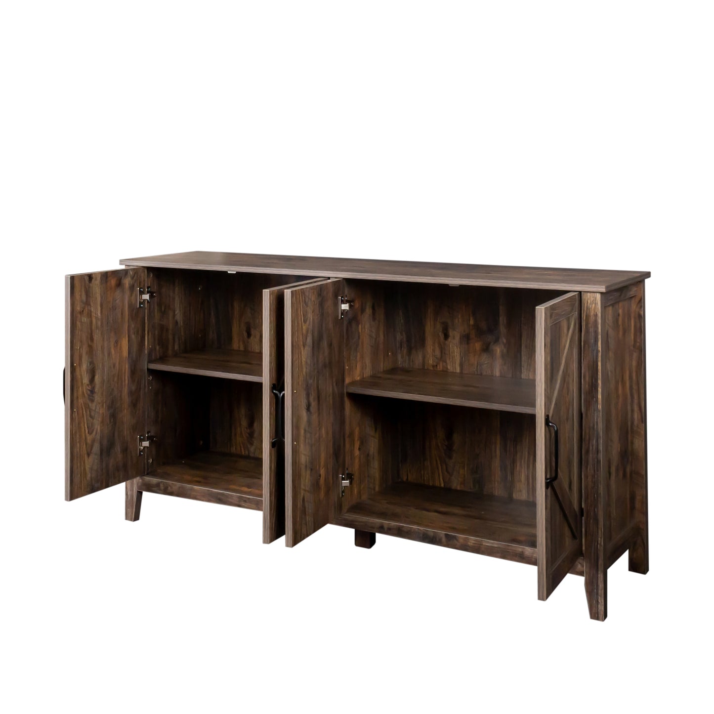 Espresso 4-Door Freestanding Storage Cabinet with Open Shelves