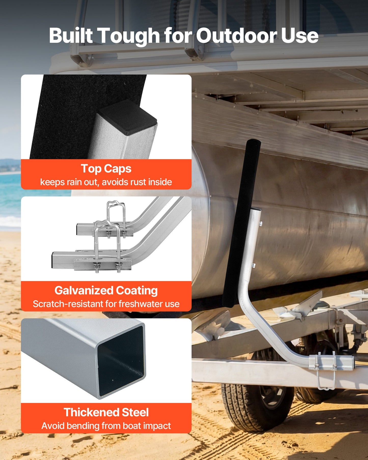 Adjustable Boat Trailer Guides 2PCS Steel Bunk-Style Guide-Ons with Non-Slip Pads