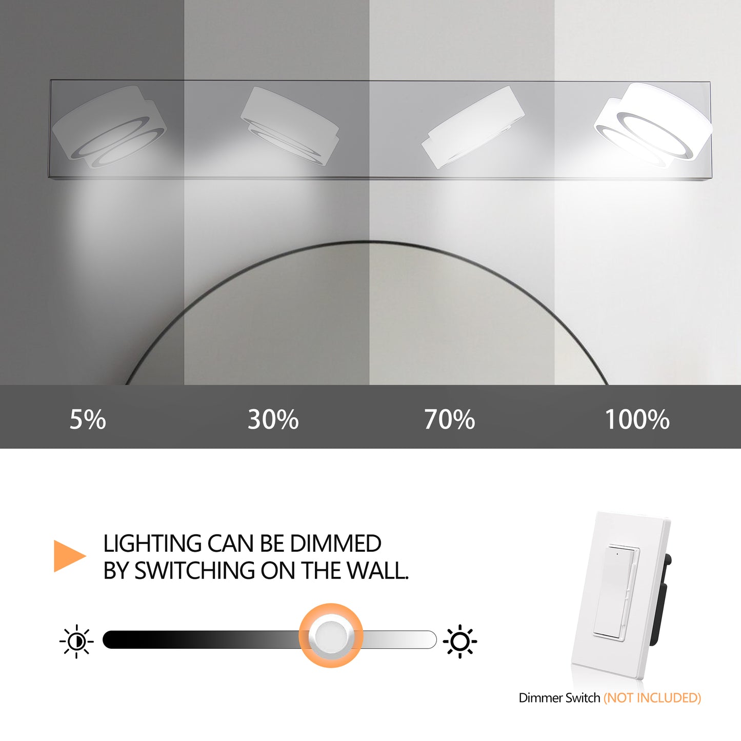 Modern 4-Light LED Vanity Light Fixture - Chrome Wall Lighting
