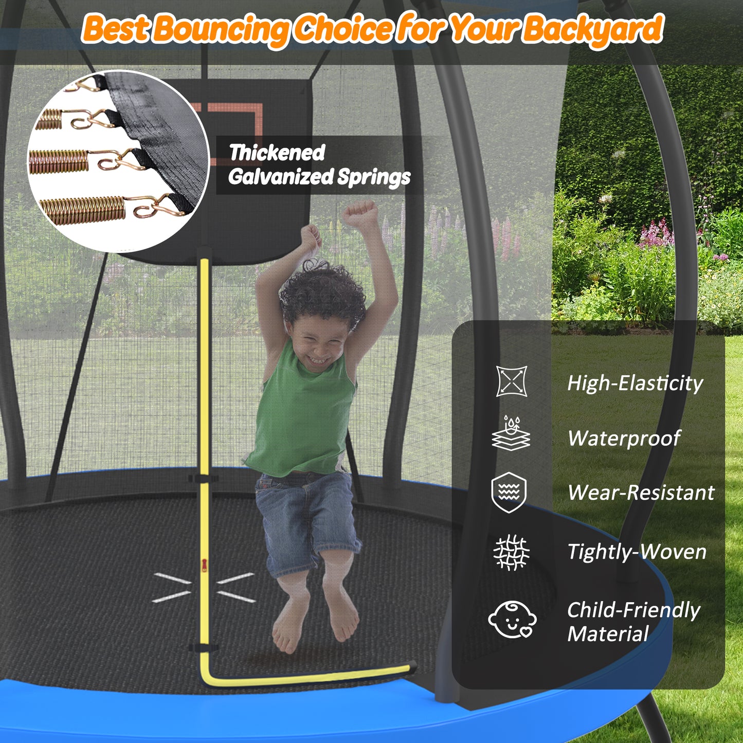 8FT Trampoline With Basketball Hoop, Enclosure Net And Ladder,