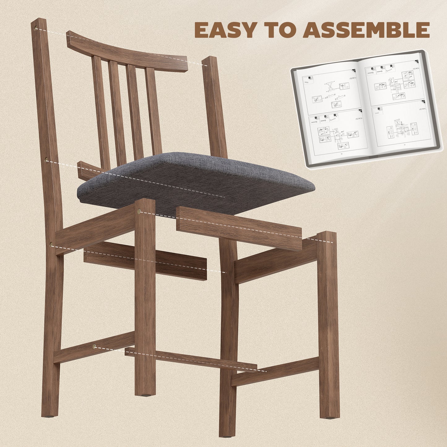 Set of 4 Dining Chairs, Upholstered Room Chairs with Rubberwood Legs