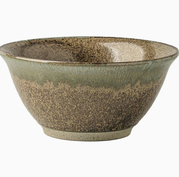 Large Ceramic Ramen Bowl - Vintage Open Noodle Bowl with Anti-Scald Feature, Verdigris