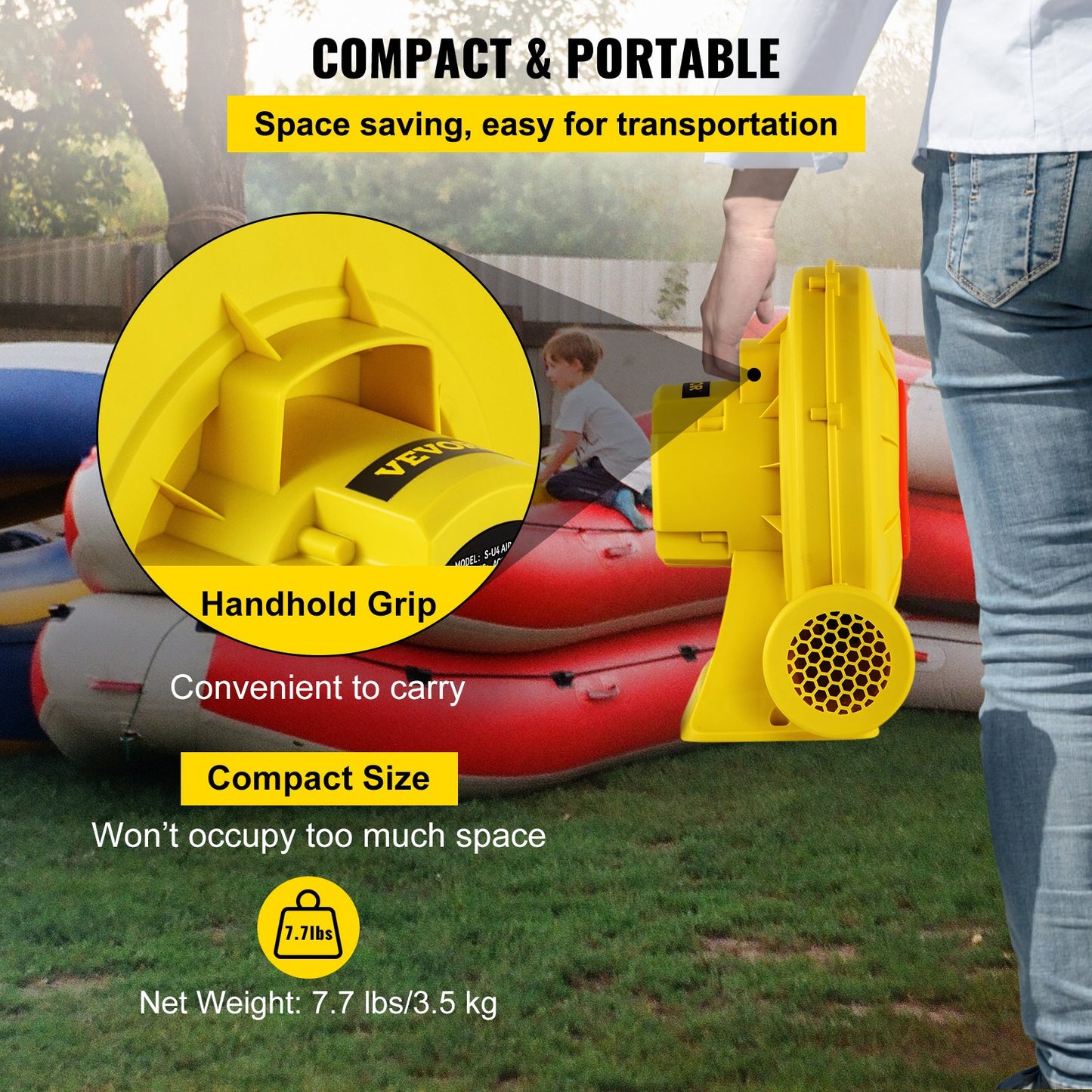 Portable 450W Inflatable Blower Fan for Bounce House & Jump Slides - Yellow