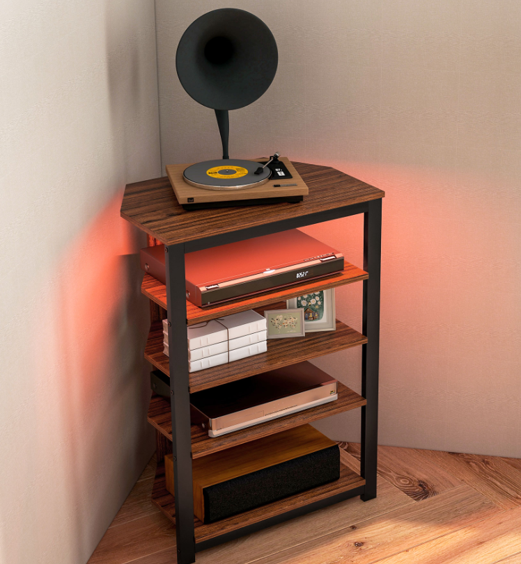RGB LED TV Stand with Storage Shelves - Chestnut Brown