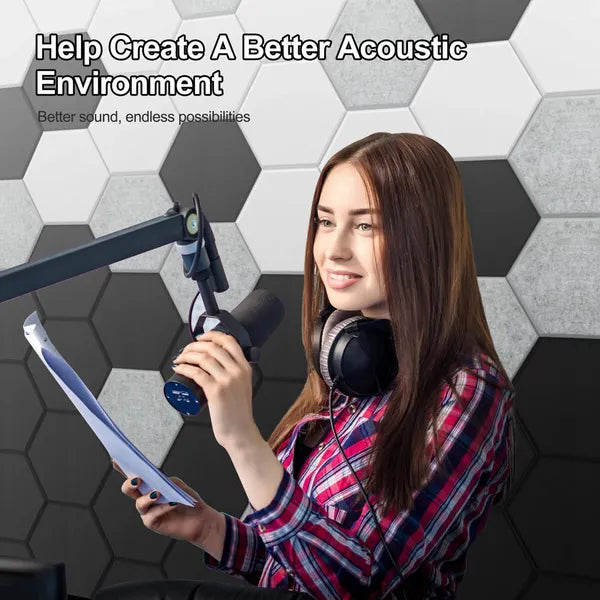 Hexagon Acoustic Wall Panels 12-Pack - Soundproof Foam Tiles for Studio & Office