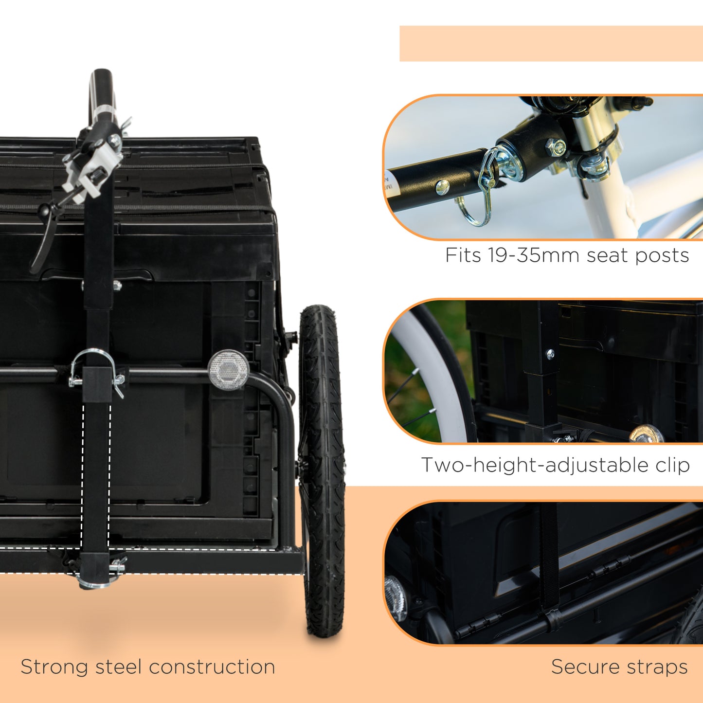 Bicycle Cargo Trailer with Removable Storage Box - Black