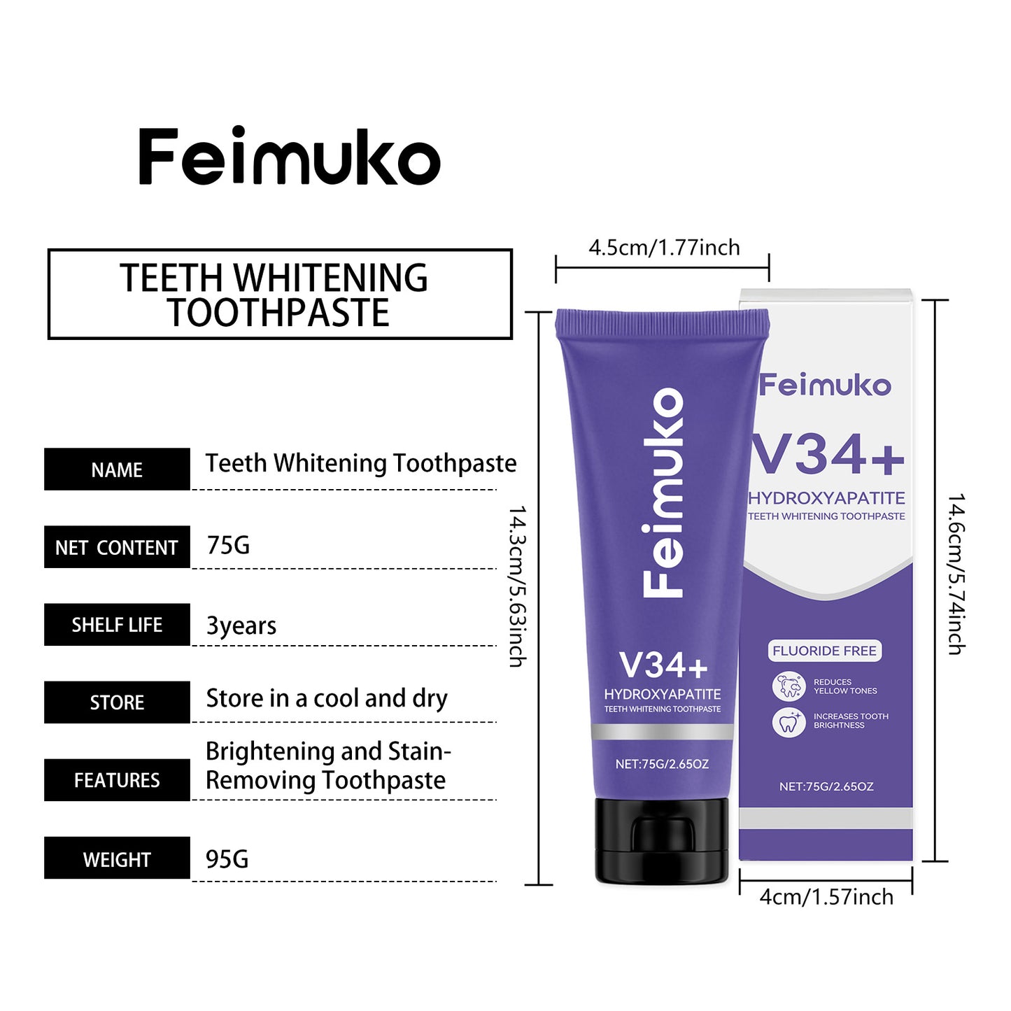 Bright White, Yellow & Stain-Removing Toothpaste 75g - Daily Oral Care