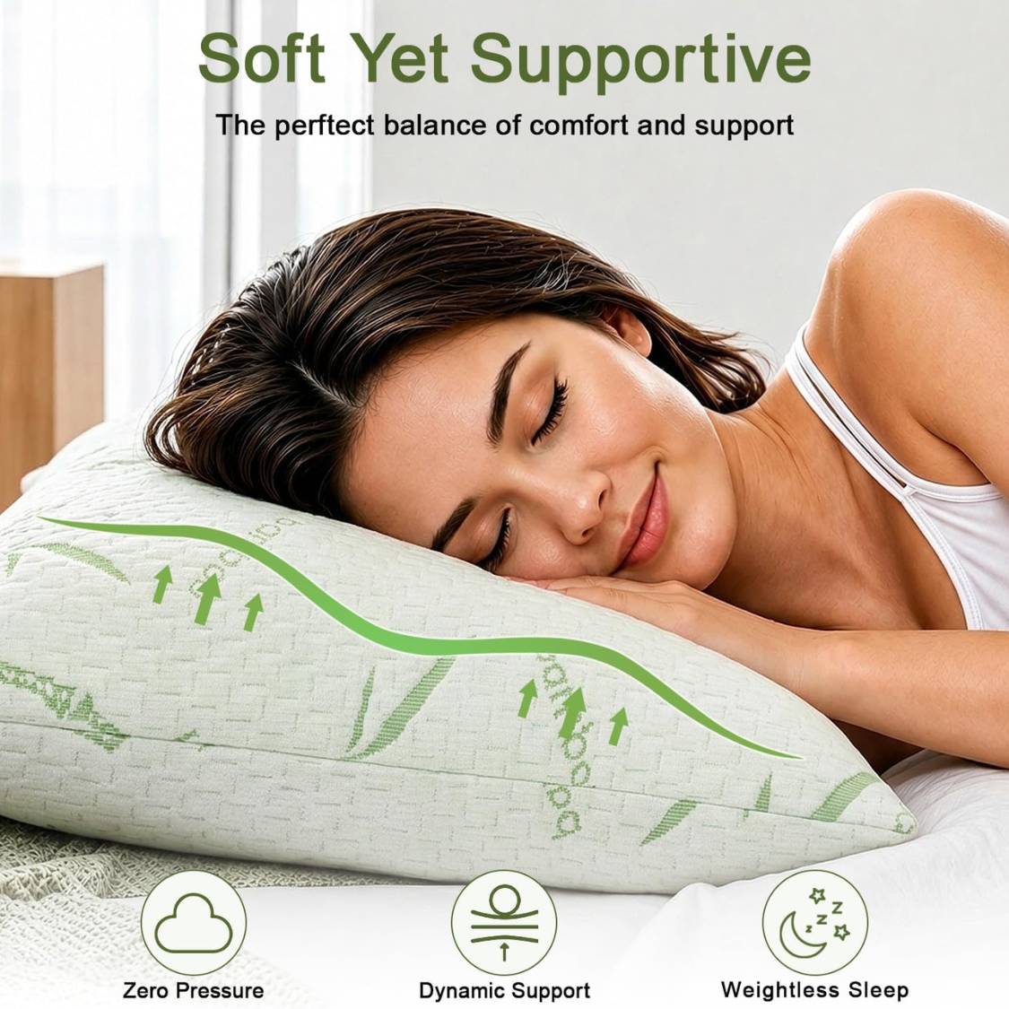 Queen Size Support Bedroom Pillow with Breathable Viscose Blend - Machine Washable