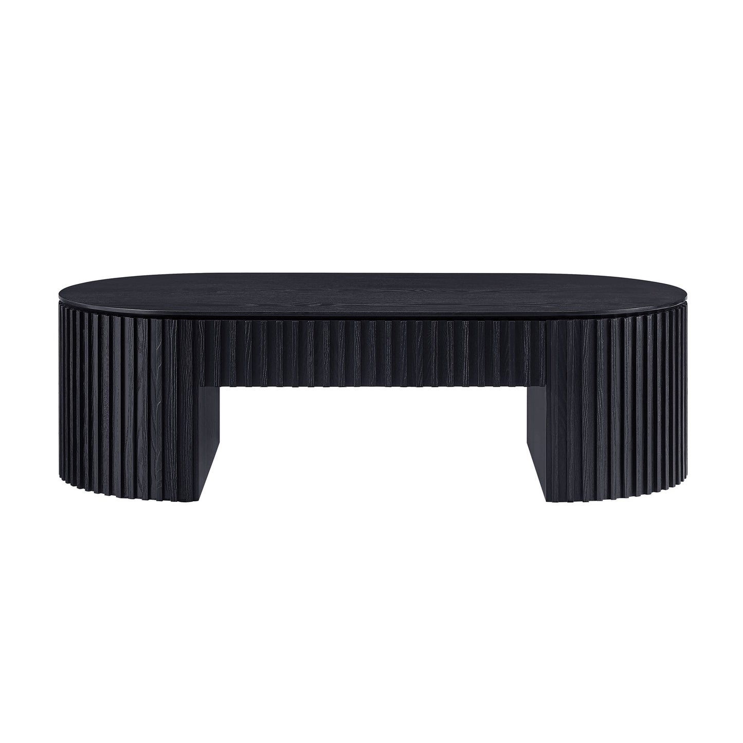Oval Wood Coffee Table with Drawer - Mid Century Modern - Black