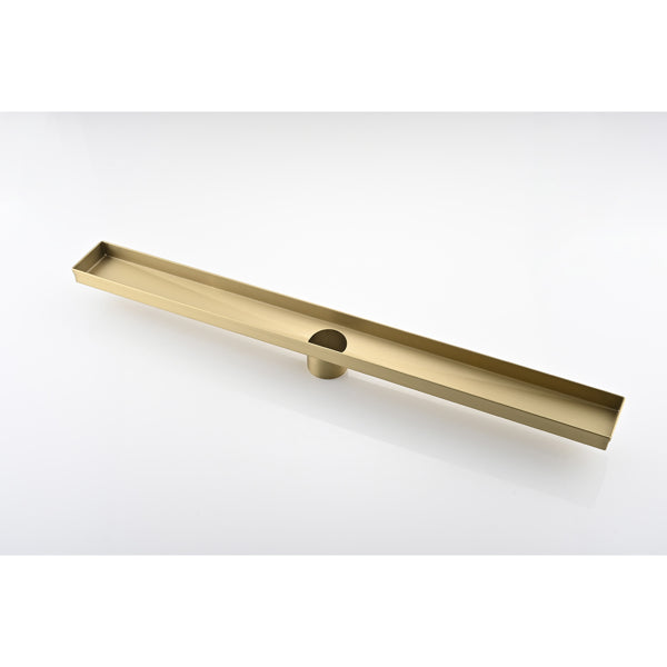36 Inch Stainless Steel Shower Drain with Removable Cover & Hair Strainer - Brushed Gold