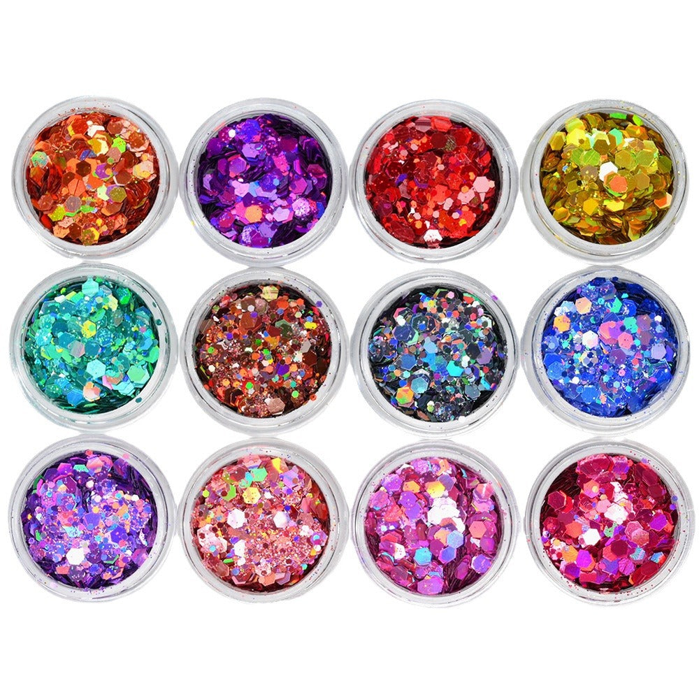24-Color Nail Glitter Set with Circular Sparkles - Princess Series