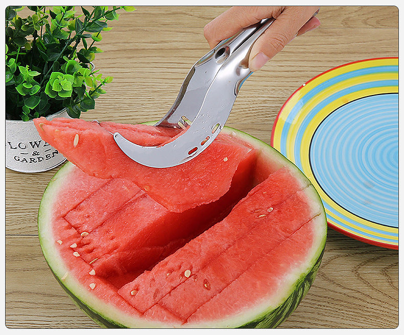 Stainless Steel Watermelon Cutter Slicer - 21cm Kitchen Tool with Black Handle
