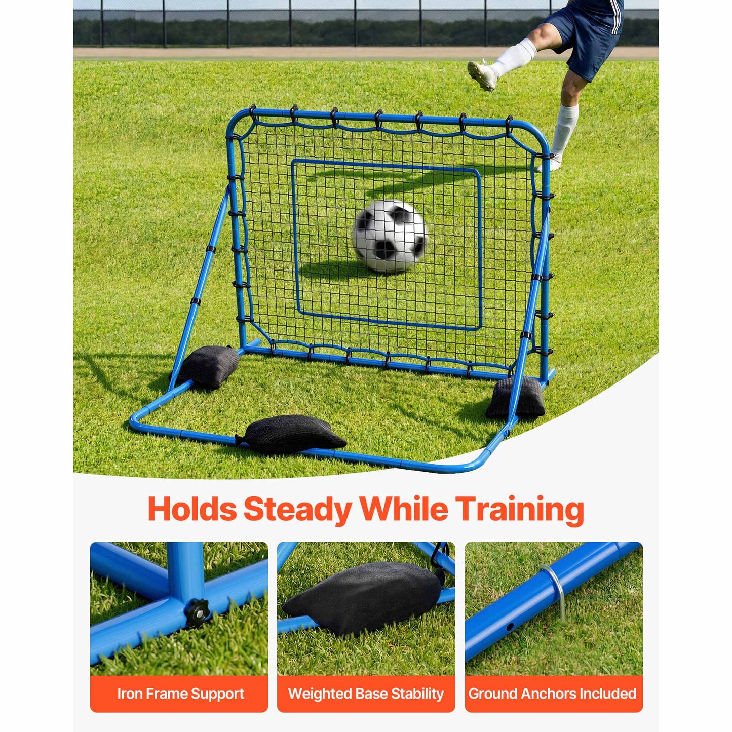Soccer Rebounder Net 5x4 ft with Heavy-Duty Iron Frame for Passing Control Training