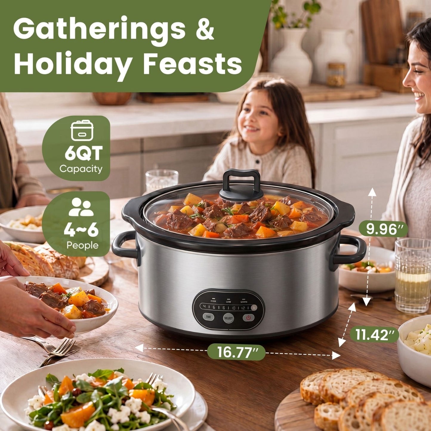 6QT & 8QT Manual Slow Cooker - Hassle-Free Home Cooking