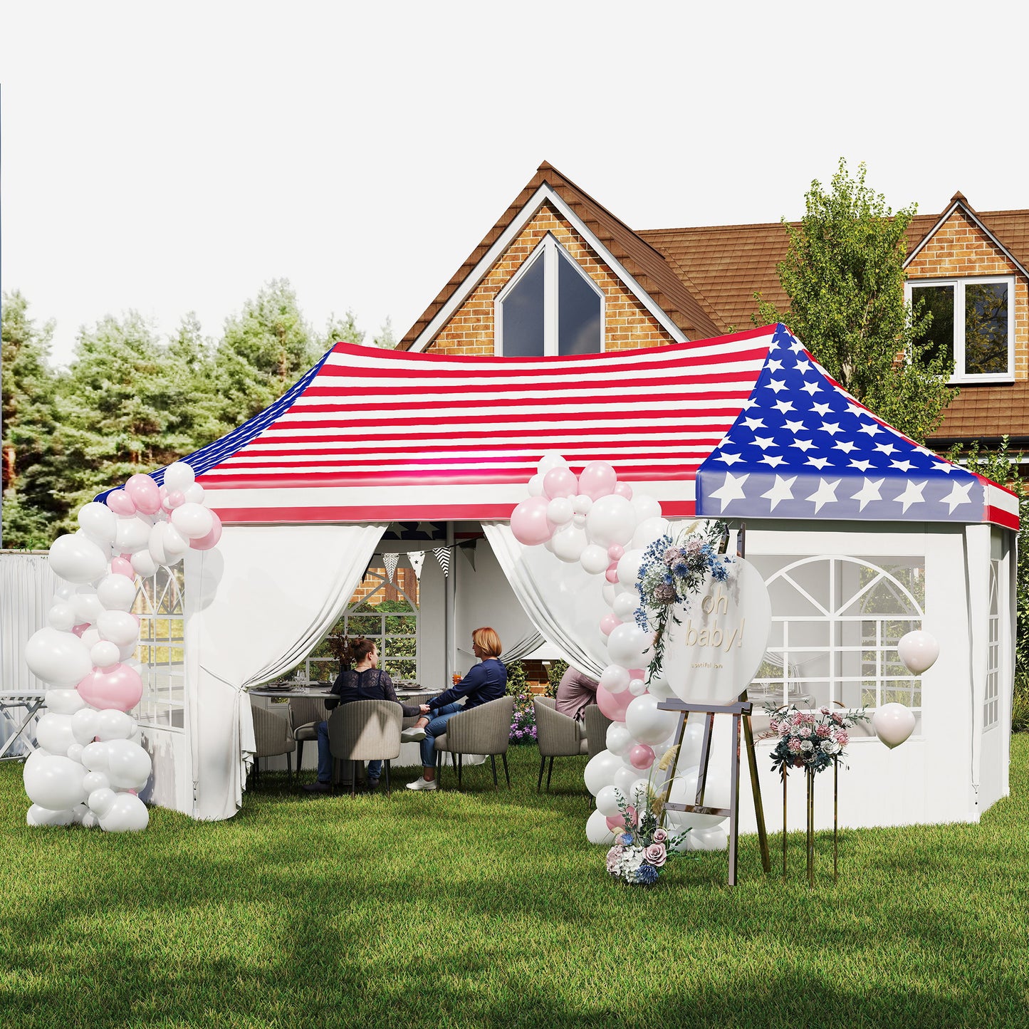 Heavy Duty Party Tent - 22.3 x 16.4 ft with 2 Doors & 6 Windows - American Flag