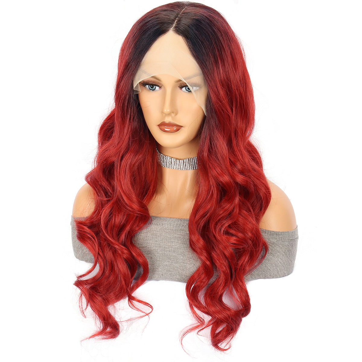 Wine Red Long Curly Synthetic Hair Wigs with Oblique Bangs - Cosplay Hair Cover
