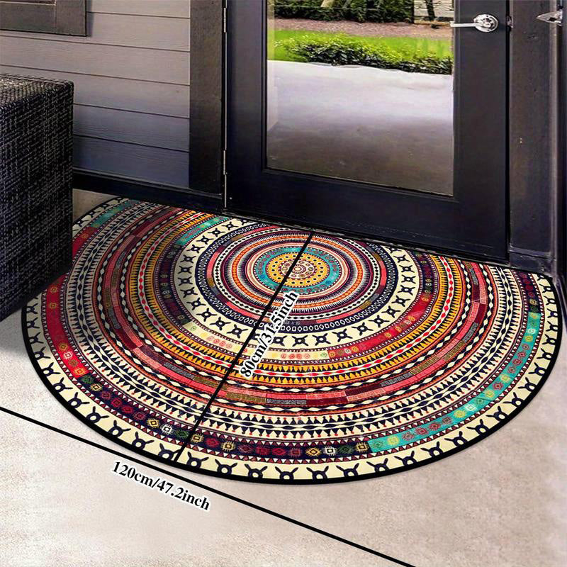 Bohemian Vintage Semi Circular Mat - Non-Slip Bathroom & Door Rug
