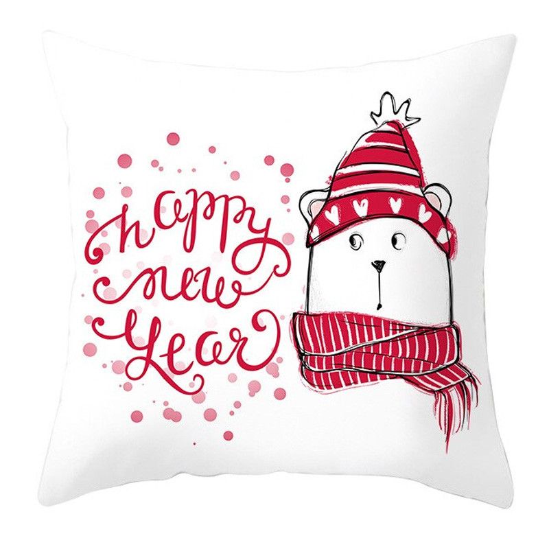 Christmas Square Throw Pillow Cover - Digital Print, 45x45cm, White