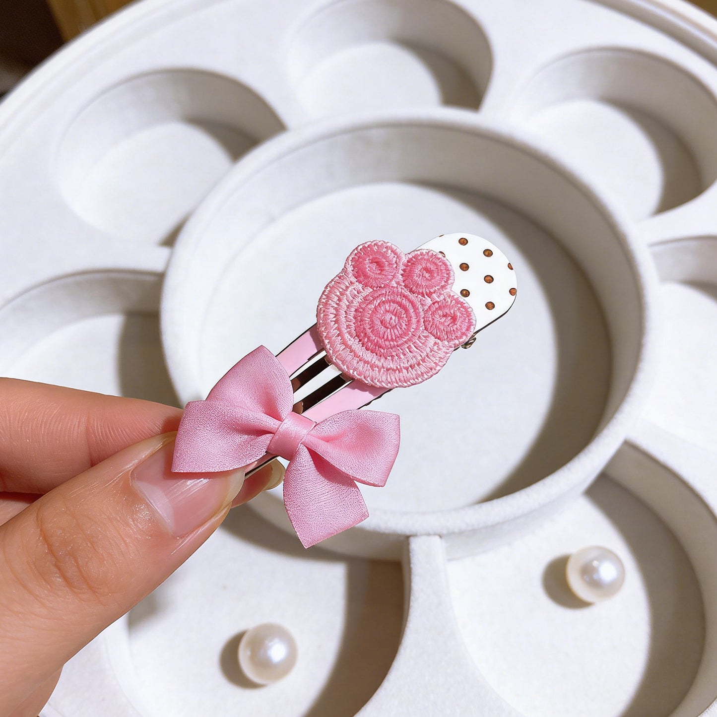Paw Bow Hairpin Set - Pink