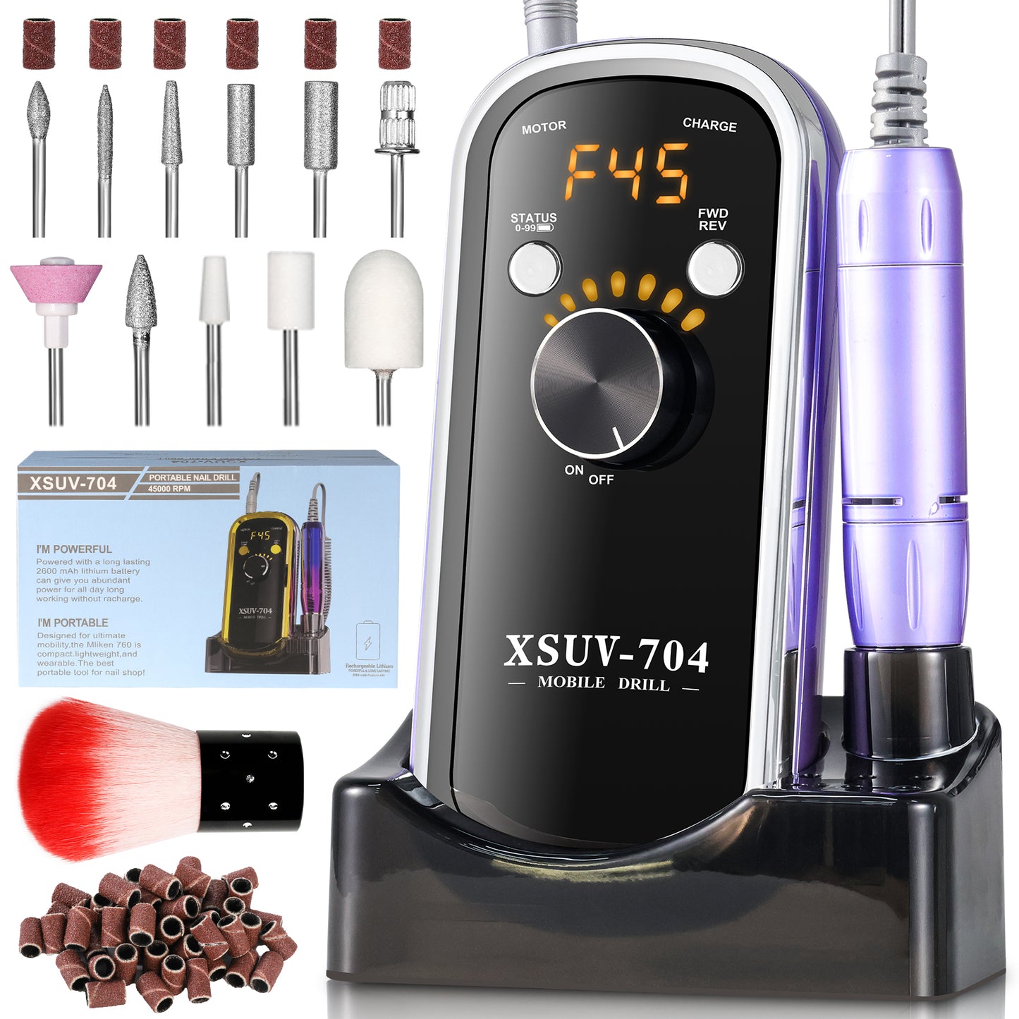 Professional Rechargeable Electric Nail Drill, 40000 RPM Portable Nail File
