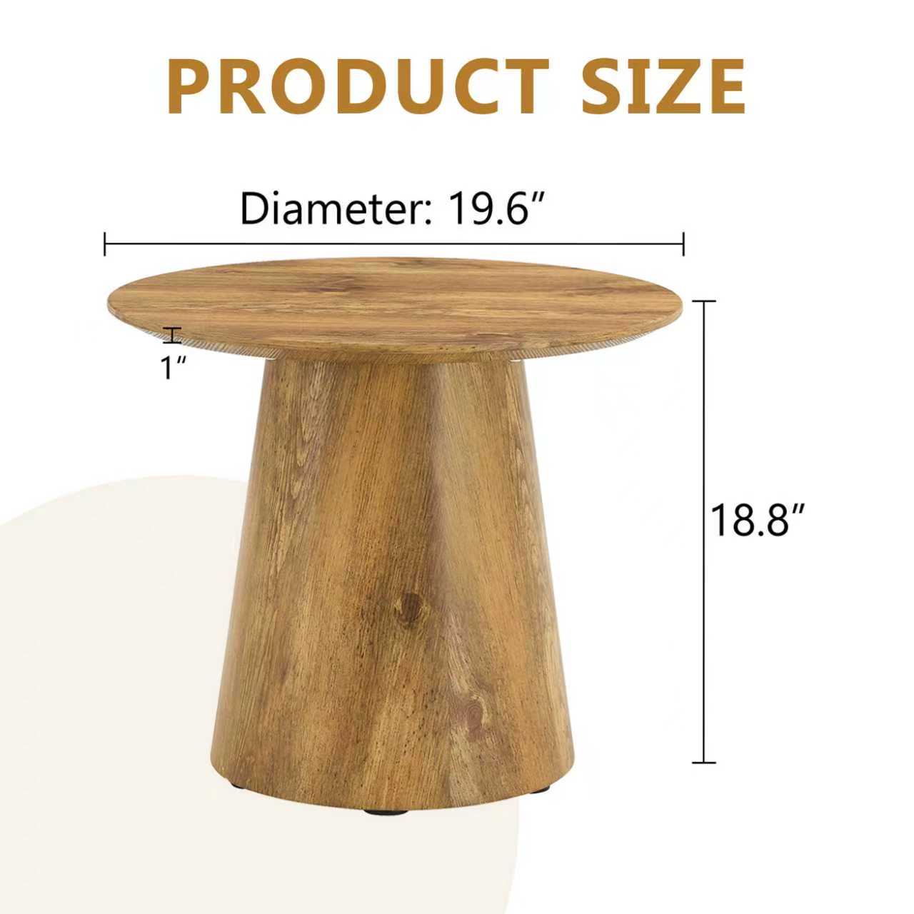 Natural Wood Grain MDF Round Coffee Table - 19.6 Diameter, 18.8