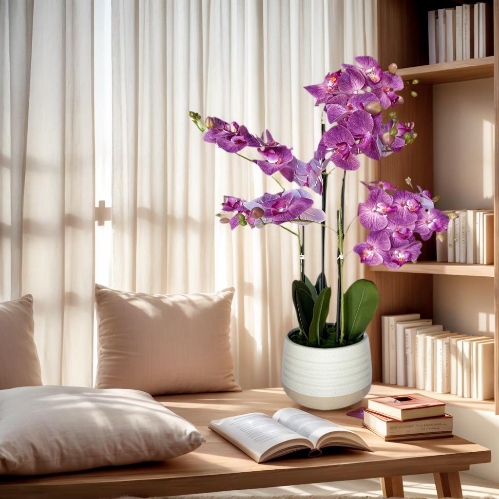 Artificial Potted Orchid with Ceramic Pot - Maintenance-Free Decor
