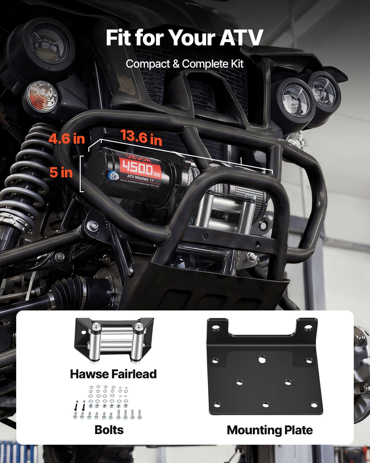 4500 Lb Electric Winch 12V DC for ATV UTV Off-Road with Steel Rope & Wireless Remote