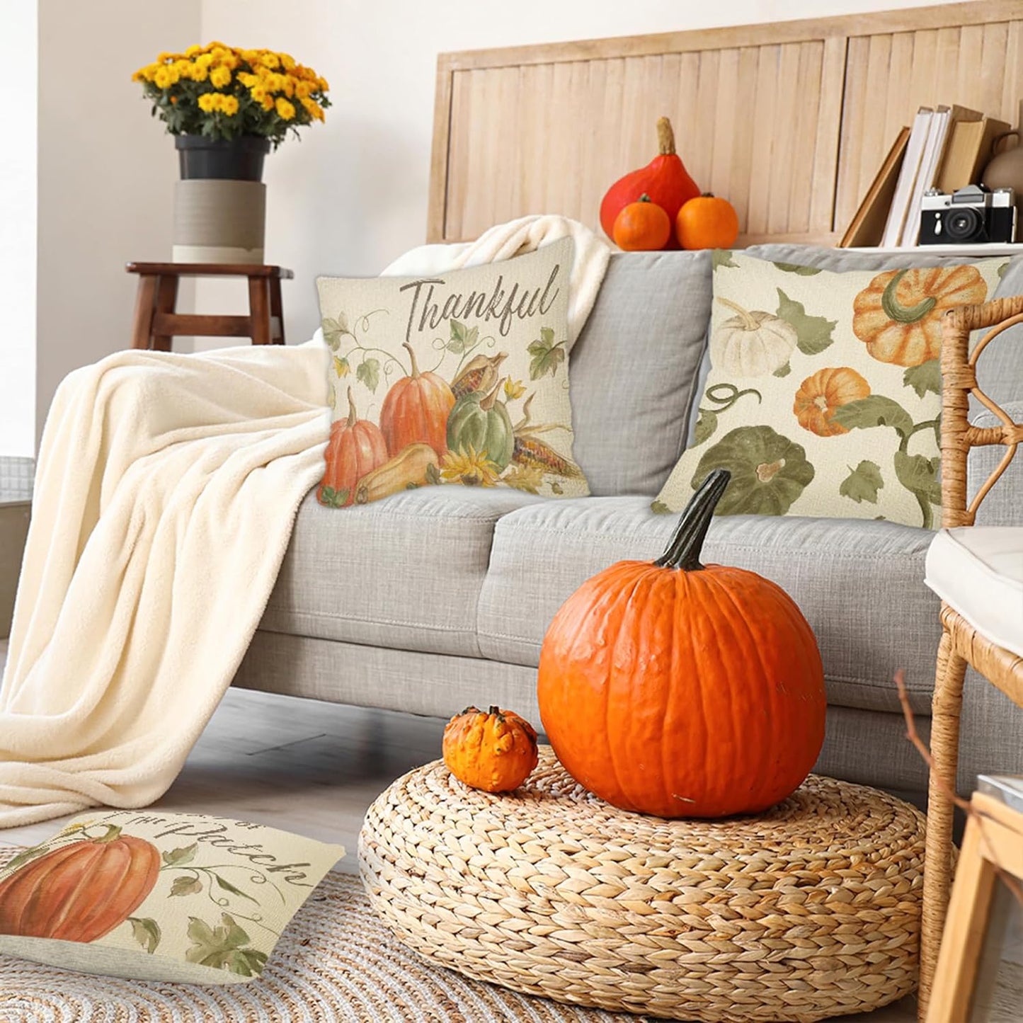 Thanksgiving Fall Throw Pillow Covers - 18x18in, Set of 4 Watercolor