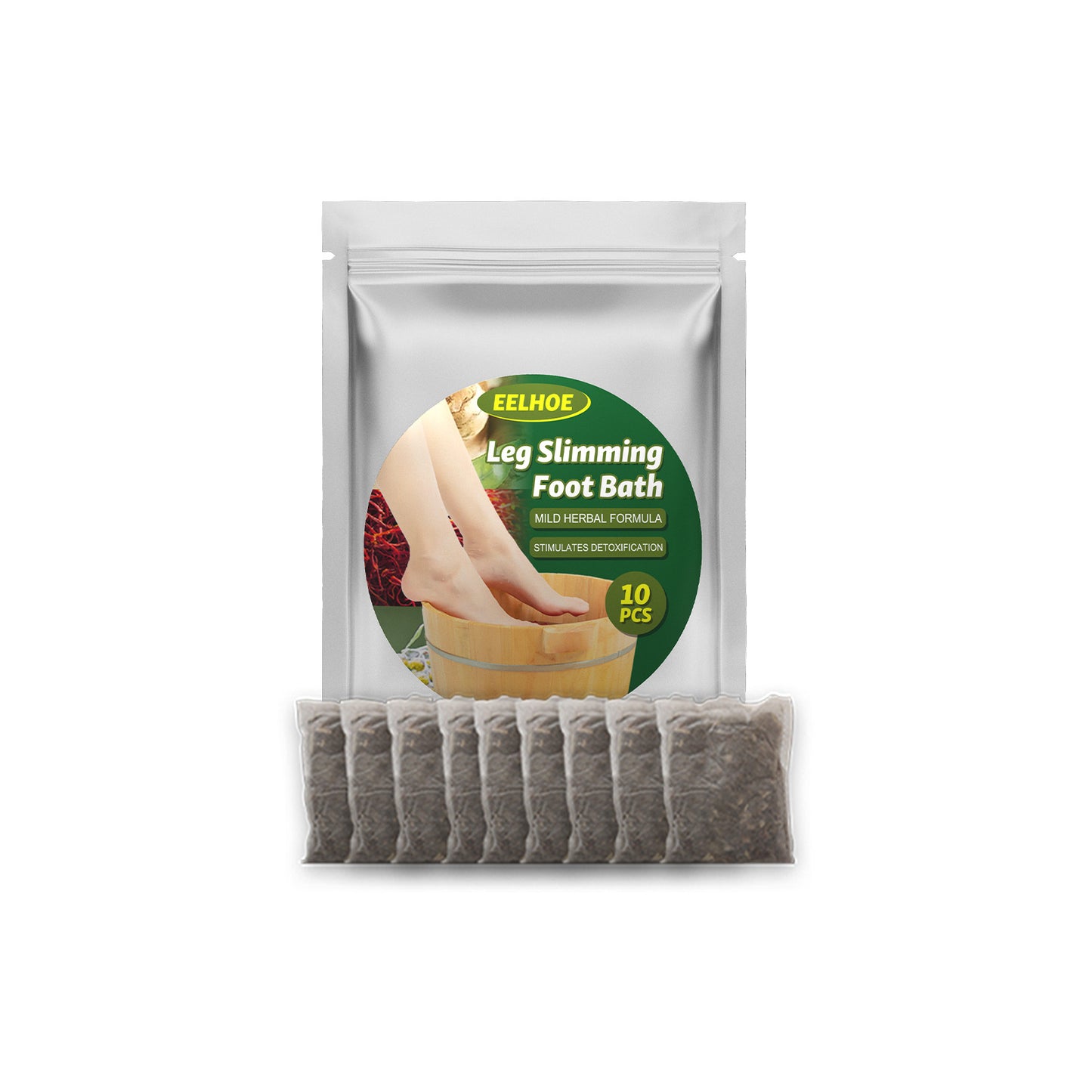 Herbal Leg Slimming Foot Bath Bags - Ginger, Saffron & Ginseng Soak - 10 Ct