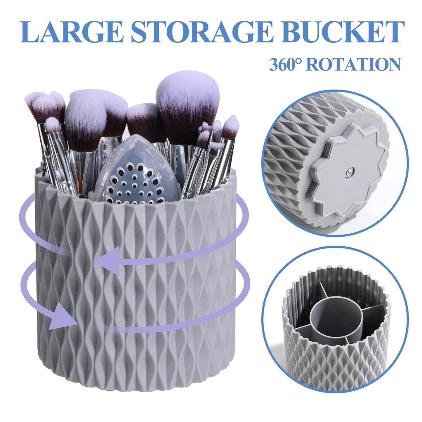 18-Piece Bamboo Makeup Brush Set with Rotating Storage Bucket