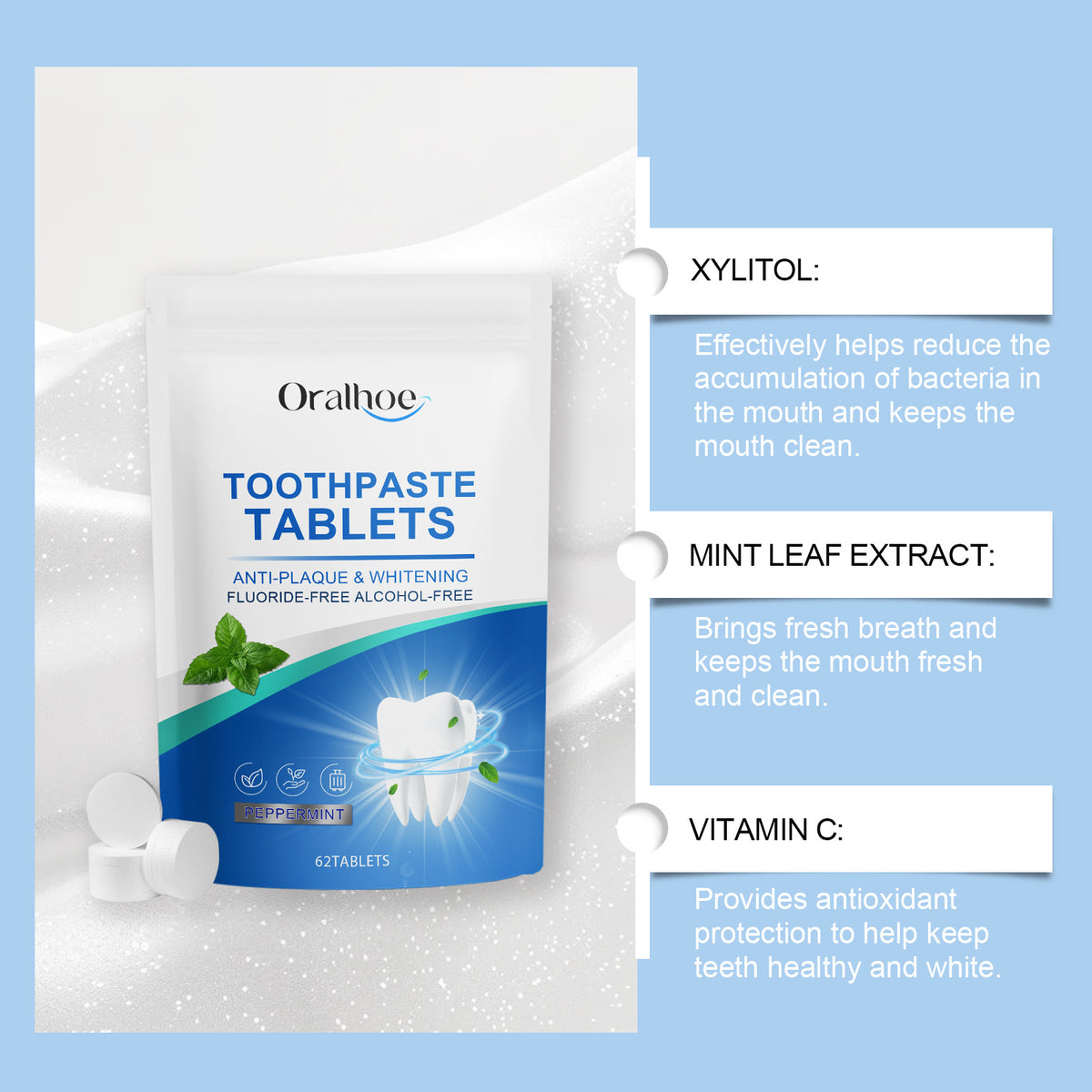 Mint Breath-Freshening Toothpaste Tablets – 62 Count