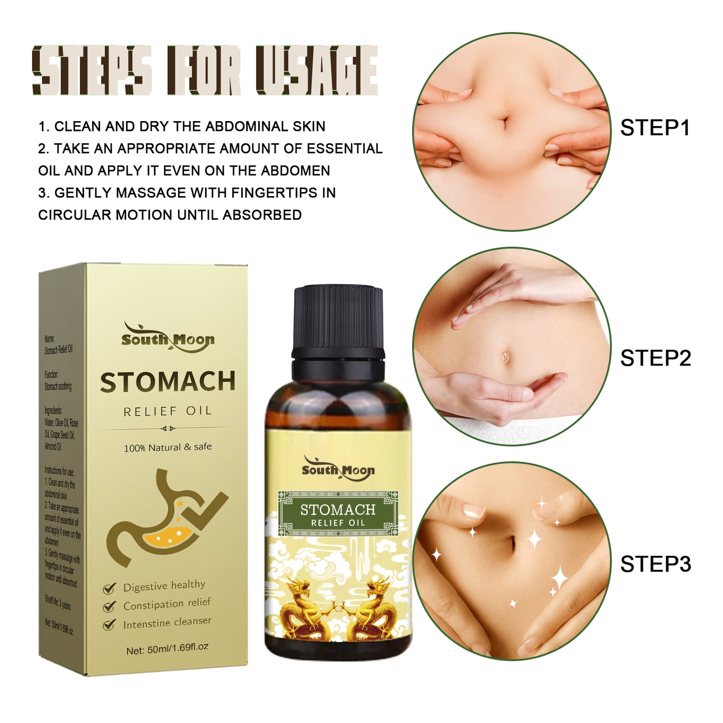 Stomach Relief Massage Oil - Digestive Health & Abdominal Care, 50ml