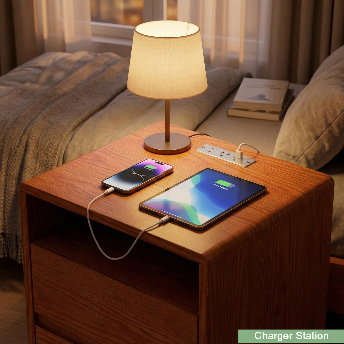 20 Modern Nightstand With 2 Drawers And Shelves Solid Wood Night