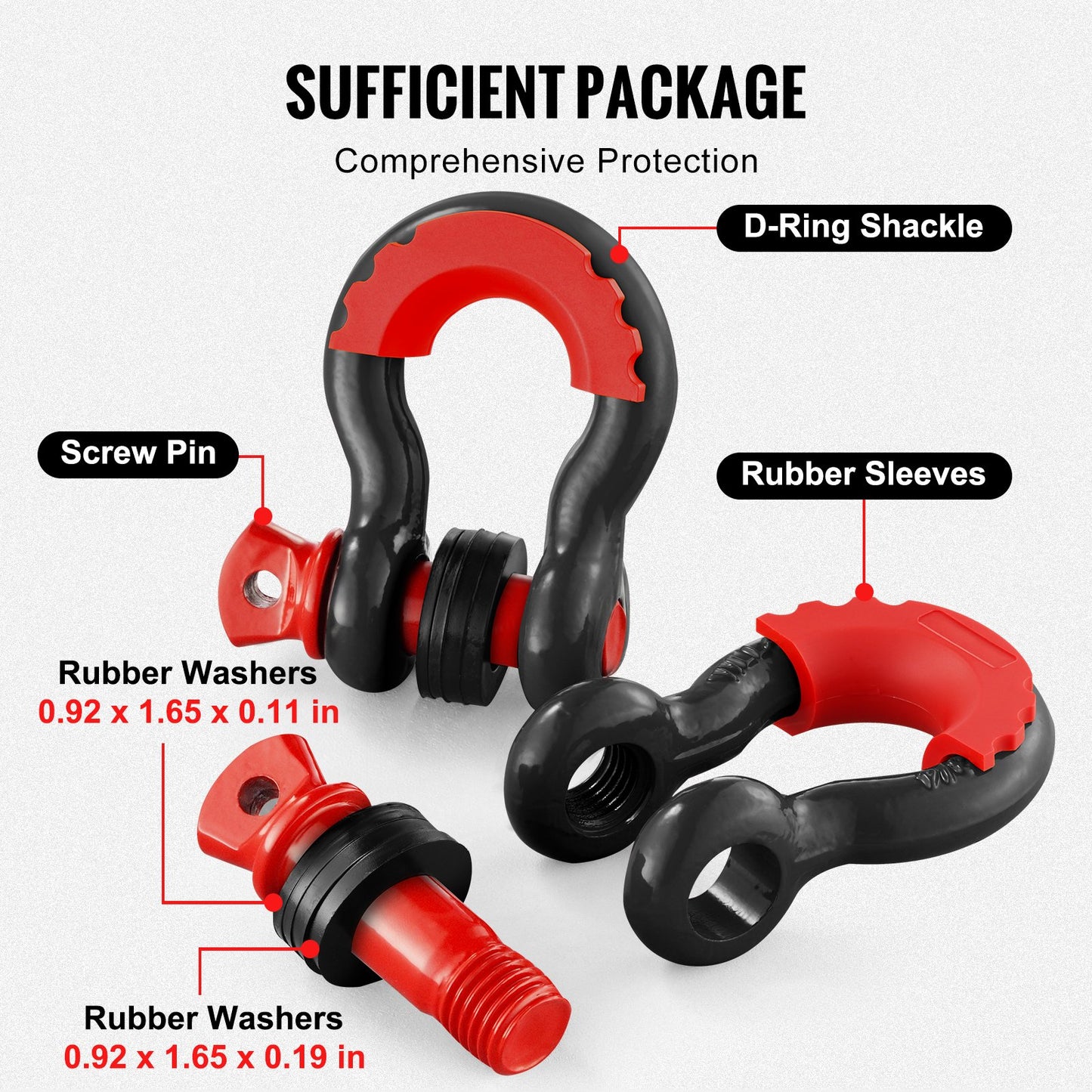 Heavy Duty Alloy Steel D-Ring Shackle 2 Pack 9,500 lbs Towing Recovery Black
