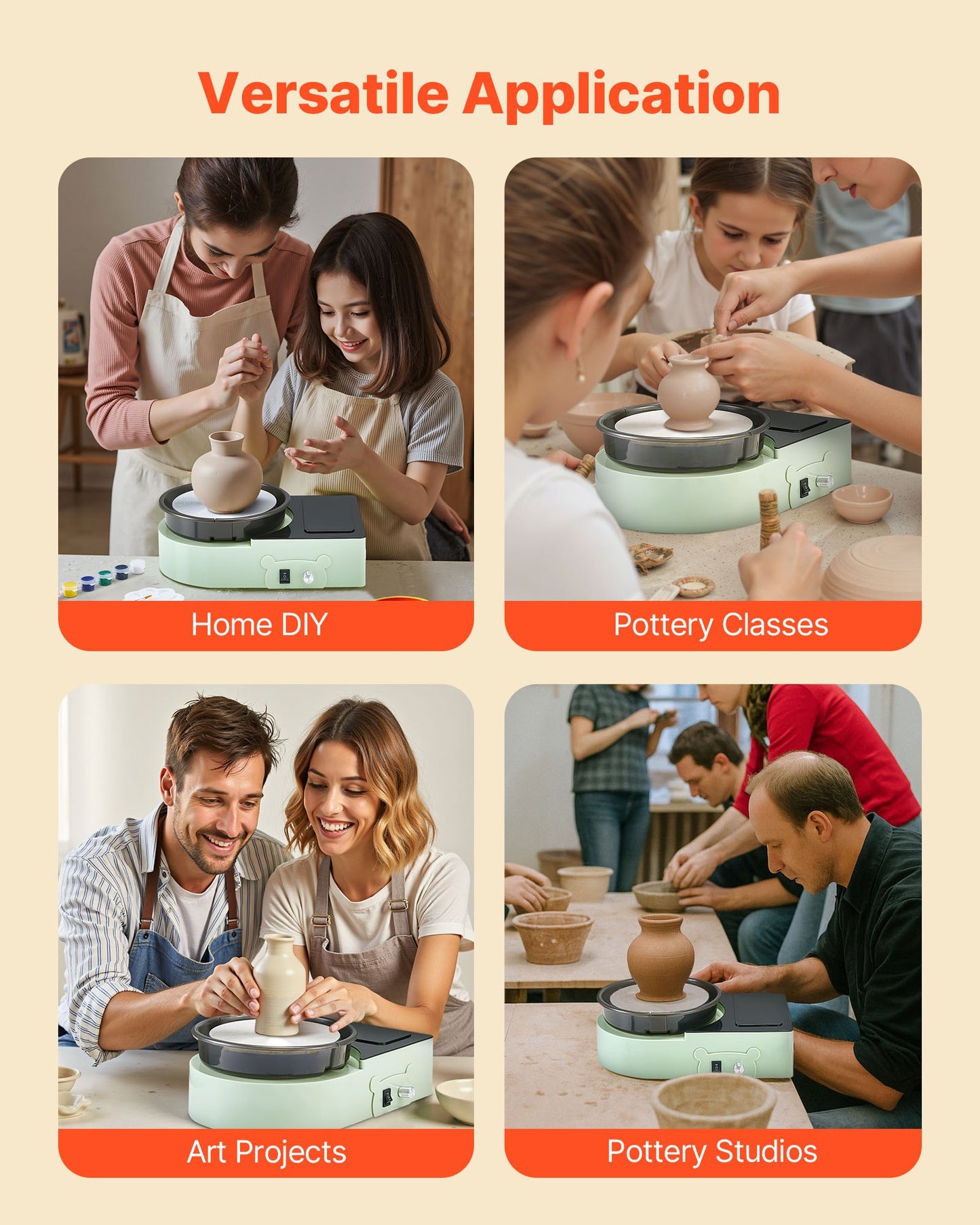 Mini Pottery Wheel 6 Inch Turntable for Clay Shaping Adjustable Speed Kids Adults
