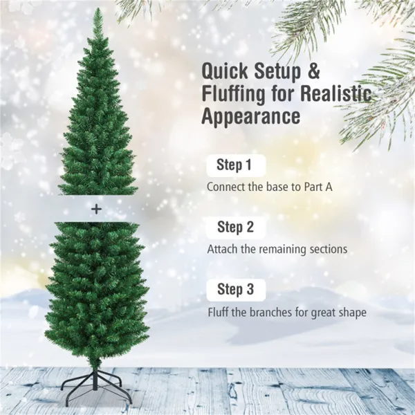 6ft Slim Christmas Tree - Space-Saving Flocked Design with 400 Branches