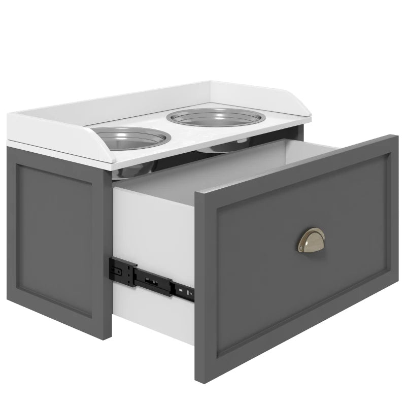 Elevated Pet Feeding Station with Storage - Large Dog Bowls, Gray
