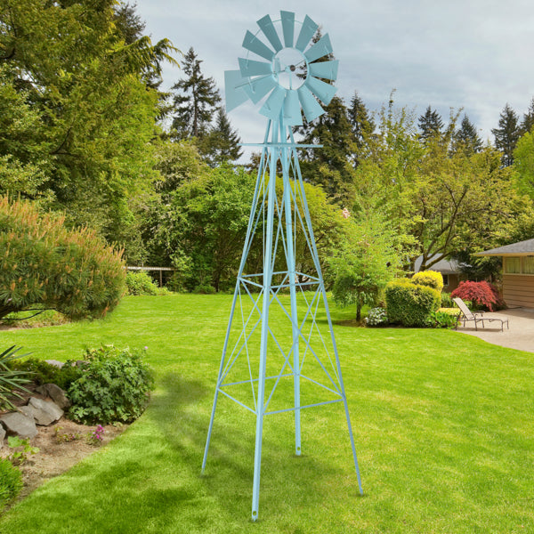 8ft Garden Windmill Wind Vane with Green Steel Construction