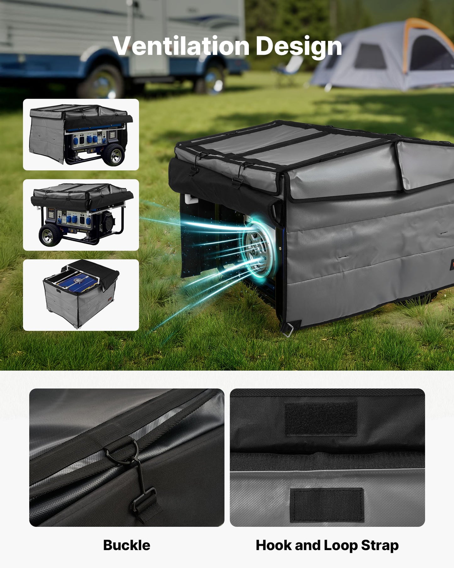 Universal Waterproof Generator Cover 420D 34x26x21in for 3500-12000W - Weatherproof, Easy Access